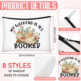 Cosblank 8 Pcs Book Club Gifts Book Lovers Makeup Bag Gifts for Women Cosmetic Bag with Zipper Pouch for Teen Adult Women Book Lovers Librarian Bookish Club Gifts