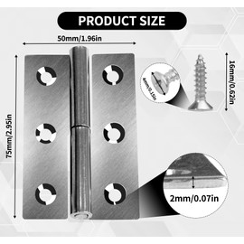 Anstore 4 Pcs 3" Detachable Hinges Left Right Handed with Screws, Left & Right Lift Off Door Hinges 304 Stainless Steel for Industrial Doors, Gates, Heavy Duty Window, 50x75x2mm Hinges & 4x16mm Screws