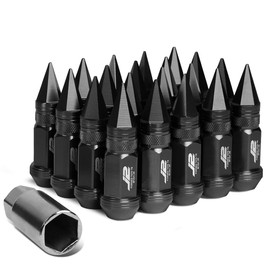 J2 Engineering LN-T7-022-125-BK 20Pcs M12 x 1.25 7075-T6 Aluminum 80mm Spiked Cap Lug Nut w/Socket Adapter (Black)