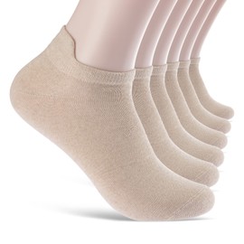 6 Pairs of Trainer Socks for Men and Women with Heel Loop, Anti-Bubble Protection, Non-Slip, Breathable, beige