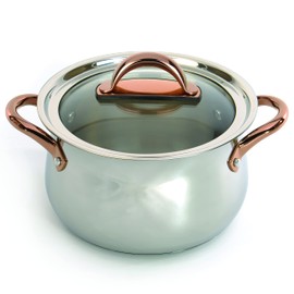 BergHOFF Ouro Gold 18/10 Stainless Steel 9.5" Stockpot 8.1 Qt. with Glass Lid, Rose Gold Handle, PFOA-free, Induction Cooktop, Fast, Even Heat