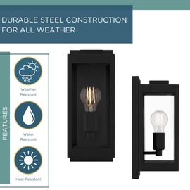 Quoizel Eastover Outdoor Wall Lantern, 13 Inch 1-Light Earth Black Wall Sconce, Industrial Light Fixture, 100W Medium Base Bulb, Outside Lights for Patio, Porch, Front Door & Backyard