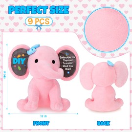 Chitidr 9 Pieces Elephant Stuffed Animals 9.84 Inches Soft Cute Elephant Plush Toys for Baby Shower Elephant Themed Birthday Party Supplies Baby Girl Boy's Graduation Gift(Pink)