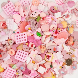 Halloluck 50 Pcs Slime Charms Easter DIY Craft Making Resin Jewery Making Kit, Resin Flatback Slime Beads Making Supplies for DIY Scrapbooking Crafts (Pink)