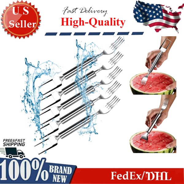 NewHome 5PCS Watermelon Slicer Cutter,2-in-1 Fork Stainless Steel Fruit Cutting