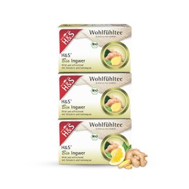 H&S Organic Ginger Tea 3 x 20 Bags (2.0 g each): 100% Mild Refreshing Ginger Tea with Herbs and Lemongrass, Pack of 3