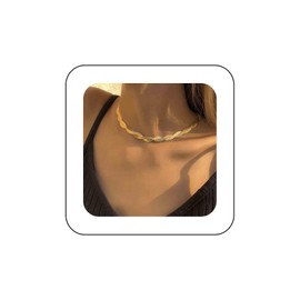 Inateannal Punk Herringbone Necklace for Women Gold Twist Snake Chain Choker Necklace Double Layer Flat Chain Chunky Necklace Hip Hop Jewelry Gifts for Her