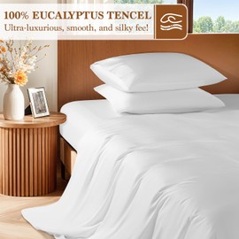 DEITAS Cooling Tencel Lyocell Duvet Cover Set King Size 3 Piece, 100% Lyocell Derived from Eucalyptus, Breathable Moisture Wicking and Silky Soft - 1 Duvet Cover and 2 Pillow Shams(King,White)