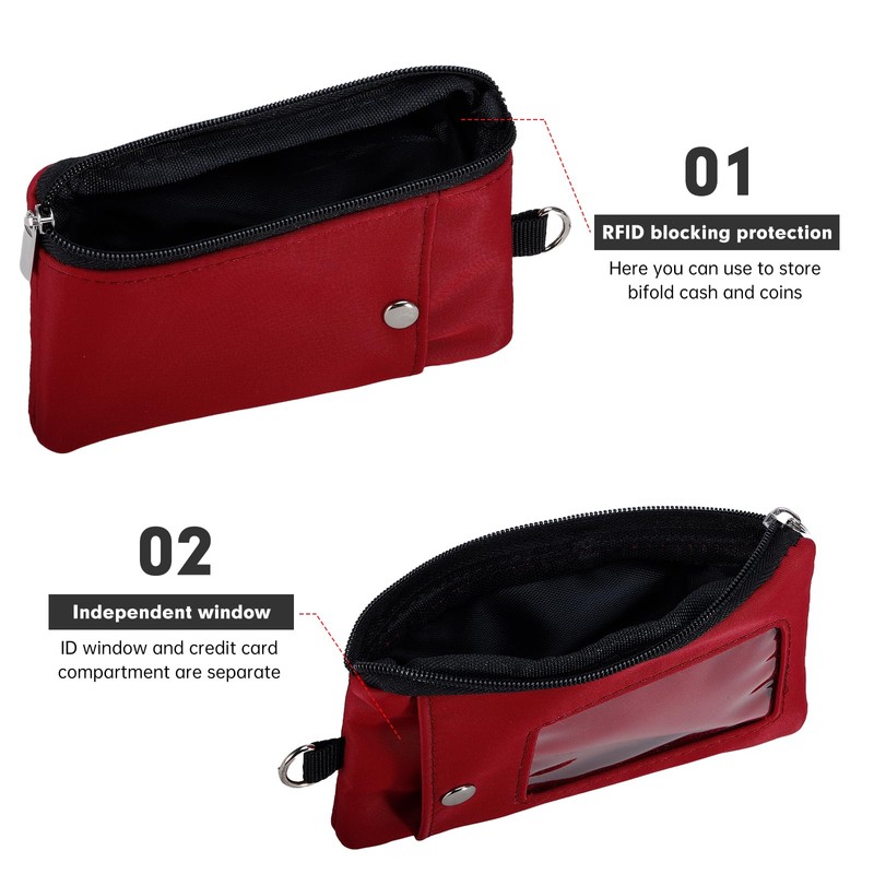 Small Lanyard Wallet with ID Window Minimalist Nylon Zipper Lanyard
