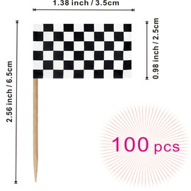 Checkered Black and White Racing Toothpick Flag Race Car Small Mini Cocktail Fruit Cupcakes Toppers Food Stick Flags Decorations,100 Pack