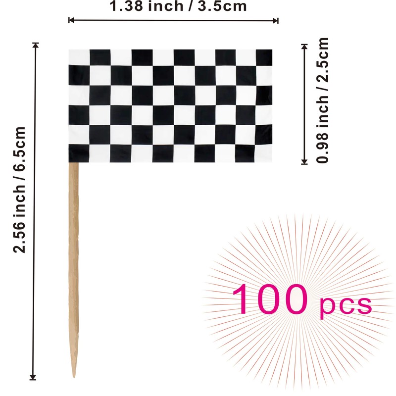 Checkered Black and White Racing Toothpick Flag Race Car Small