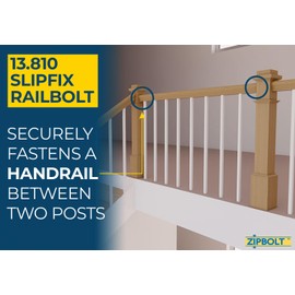 Zipbolt 13.810 Slipfix Railbolt — Staircase Handrail Post to Post Fastening Solution, Durable, Fast, and Easy Residential and Commercial Installation, New Construction and Remodels