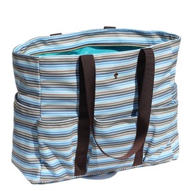 ESVAN Utility Tote Bag Weekender Duffle Bag with 13 Pockets - Perfect for Travel, Work, Gym, Beach, Teachers, and Nurses (Corduroy Blue White)