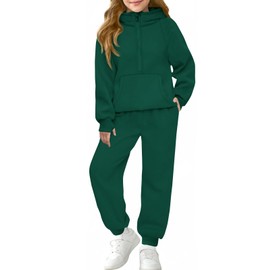 Girls 2 Piece Outfits Sweatsuit Kids Fleece Half Zip Hoodies Sweatshirt and Sweatpants Set with Pockets