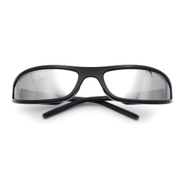Retro Slit Thin Narrow Rectangle Curved Wrap Sport Plastic Sunglasses Black - Silver Mirror
