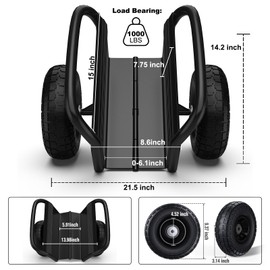 Heavy Duty Panel Hand Trucks with Handle, 2 10" Heavy Duty Solid Rubber Tires, All-Terrain Panel Moving Cart 1000LBS Load for Drywall, Plywood, Doors, Granite Slab, and Material Handling