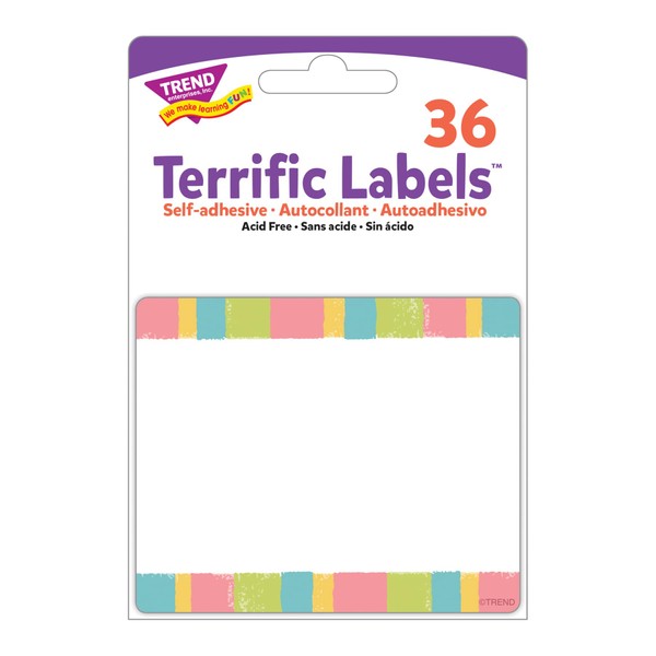 Cheerful Stripes Terrific Labels by Trend, 36 self-Adhesive Name Badges,