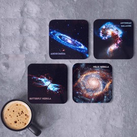 VEVMAX Premium AI Designed Coasters - Ideal for Hot Drinks on Coffee and Dining Tables - Funny, Cool, and Cute Coasters Set - Protect Surfaces Durable and Thick Drink Coasters Nebula (4-Pack)