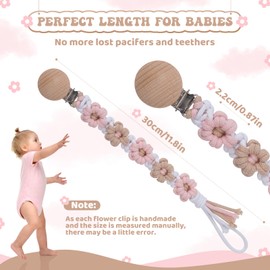 Symbolife Pacifier Clip for Boys Girls Floral Daisy Macrame Baby Paci Clip Pacifier Holder Leash Boho Wooden Clips Handmade Braided Cotton Binky Clips (2pack:Khaki Style × 2)