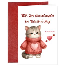 HEYINSHEN Valentines Day Cards for Granddaughter Grandchild Valentines Day Greeting Cards with Envelope Funny Lovely Kitty Cat Valentines Day Card Gifts for Her Girl Kids from Grandma Grandparents