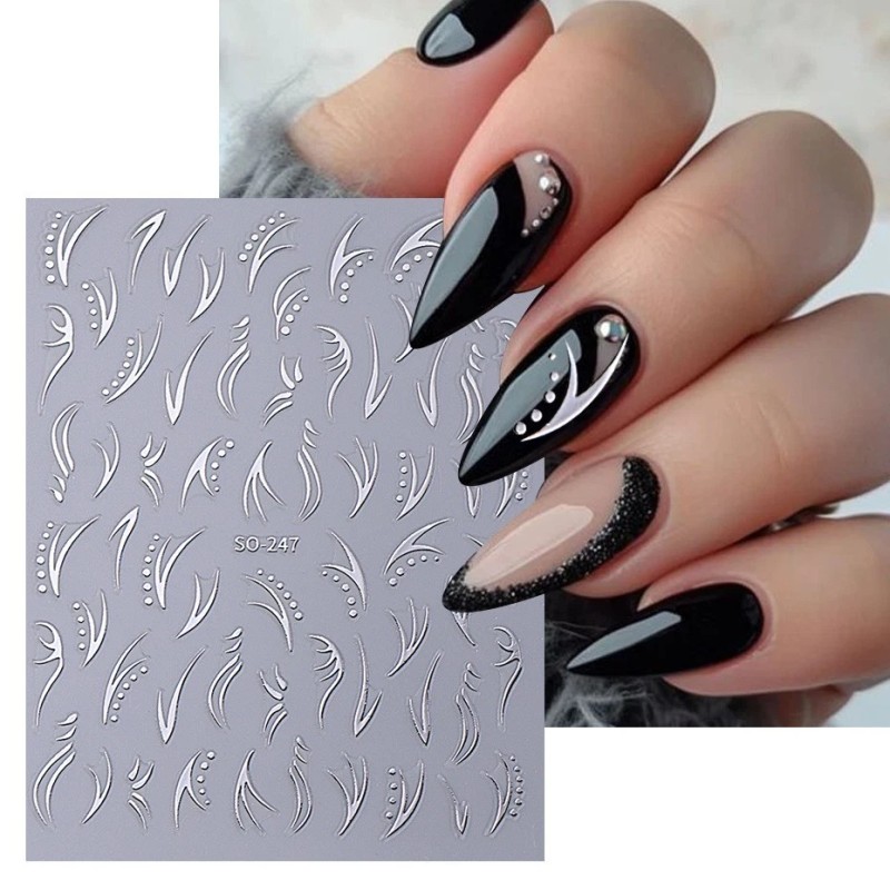 Unbranded 4Pcs Set Nail Stickers Abstract Line Self-Adhesive Slider Peel