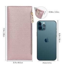 Slim Wallet for Women, RFID Blocking Credit Card Holder, Ladies Bifold Wallet with Zipper, Dusty Pink