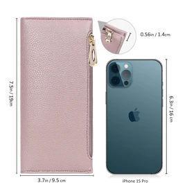 Slim Wallet for Women, RFID Blocking Credit Card Holder, Ladies Bifold Wallet with Zipper, Dusty Pink