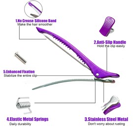 Dkpyt 10 pcs Professional Hair Clips for Styling Sectioning - Sectioning Hair Clips for Styling, No-Crease Silicone Band& Anti-Slip Grip, Cutting Clips for Blowouts, Curling, Coloring （Black+Purple）