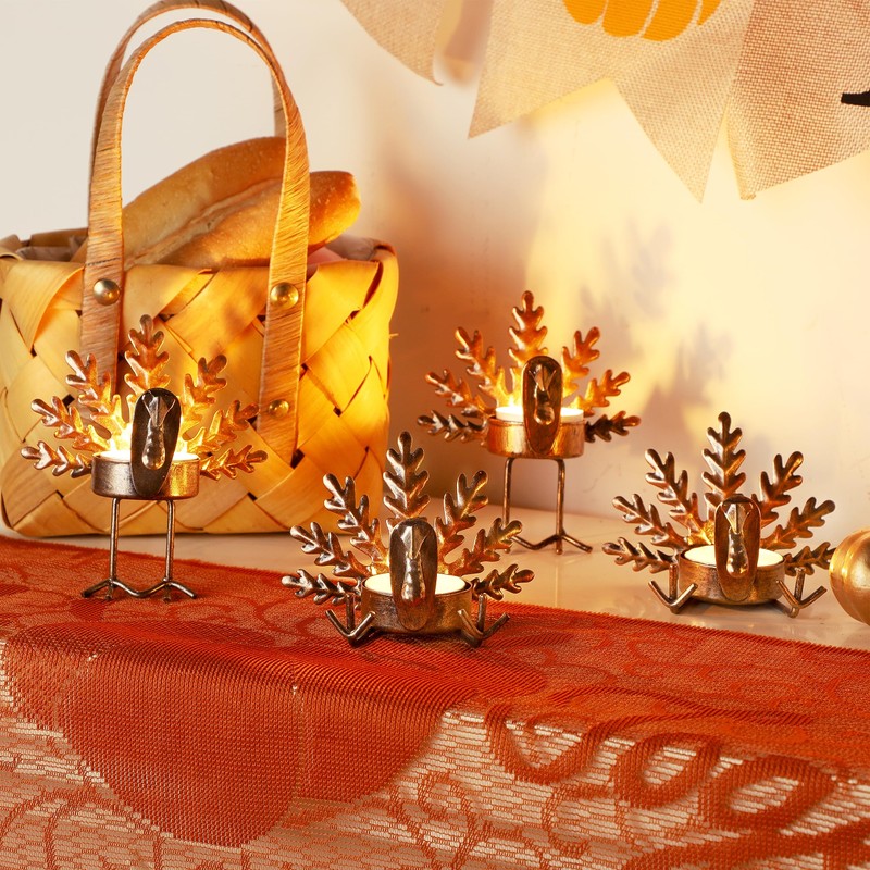 FORUP 12 Pack Metal Turkey Tea Light Candle Holders, Thanksgiving