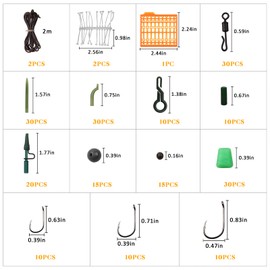 JSHANMEI ® Carp Fishing Tackle Kit with Swivels/Hooks/Sleeves/Rubbers Tubes/Lead Clips/Beads/Hair Rigs/Hair Extender Stoppers Set (225pcs/box)