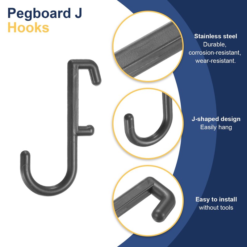 sourcing map 7pcs Pegboard J Hooks 1/4" J Style Pegboard