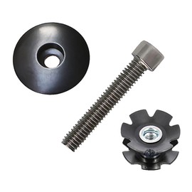 1 Pack 1-1/8" Bike Headset Top Cap Kit - Includes Aluminum Alloy/Carbon Fiber Stem Cap, M6 Bolt & Star Nut - Fits MTB/Road Bike Forks (Black)