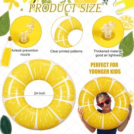 Sumind 4 Pcs 24 Inches Inflatable Pool Floats for Kids, Cute Pool Floaties Tube, Fruit Swim Tube Rings Bulk for Kids Girls Boys, Lake Beach Outdoor Party Decoration Summer Vacation Holiday(Lemon)