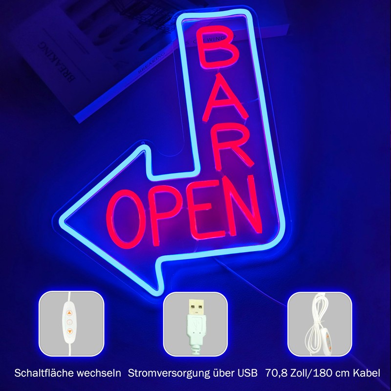 Bar Open Neon Sign Open LED Sign, Dimmable Neon Light