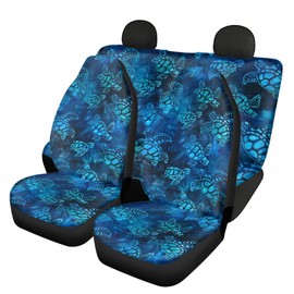 FUSURIRE Blue Turtle Car Seat Covers 4 Pcs Full Set, Watercolor Turtle Vehicles Front & Rear Seat Protector Universal Fit for Sedan SUV Trucks