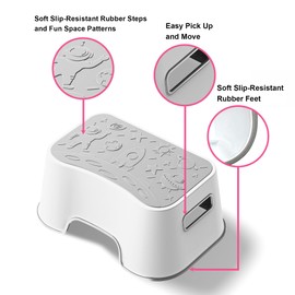 UNCLE WU Kids Step Stool - Lightweight and Easy to Clean - Bathroom Safety Bottom as Potty Training Stool - Slip-Resistant Surface 1 Step Stool for Kids/Adult (Gray White)