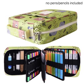 qianshan Pencil Case Holder Slot - Holds 202 Colored Pencils or 136 Gel Pens with Zipper Closure - Large Capacity Pen Organizer for Watercolor Pens or Markers - Perfect for Artist Green Bear