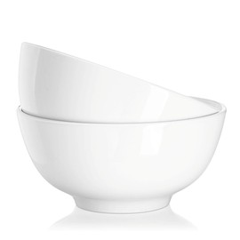 DOWAN 39 Ounce Serving Bowls, Salad Bowls, Porcelain Pasta Bowl Set, Chip Resistant Ceramic, Microwave and Dishwasher Safe, Stackable, 2 Packs, 7 Inches, White