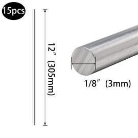 Bafmrey 15 pcs 6061 Aluminum Round Rod 1/8"(3mm) Diameter x 12"(305mm) Length Aluminum Rod Lathe Rod for DIY Craft