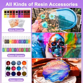 Smallbudi 2 Gallon Epoxy Resin Kit with Pump, Resin Pigment, Mica Powder, Gold Foil, Cups & Stick, Crystal Clear Resin Beginner Supplies for Coating Casting Table,Molds,Jewelry Making, DIY Art Craft