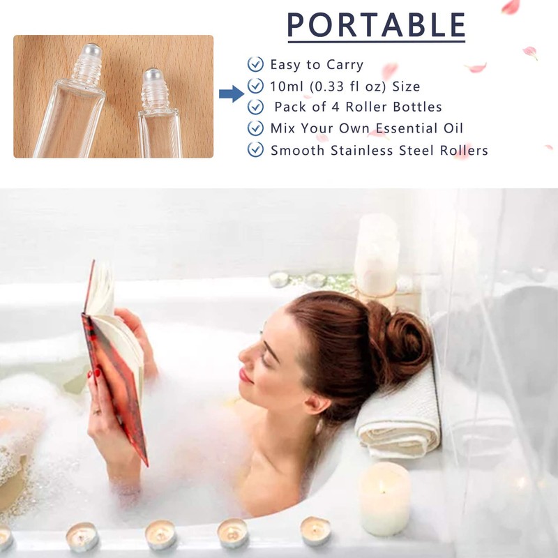 wifreo Perfume Essential Oil Bottles, Square Refillable Thick Glass Roller