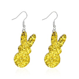 Easter Rabbit Dangle Earrings for Women Glitter Sequin Double sided Leather Holiday Drop Earring Celebration Party Jewelry Christian Baptism Creative Friendship Gifts-Yellow