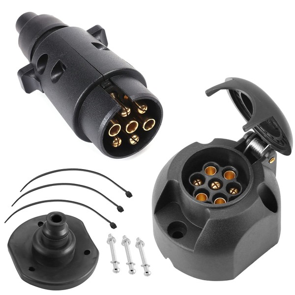 SPARKMOTO Trailer Plug 7-Pin Trailer Socket 7-Pin Set with Mounting