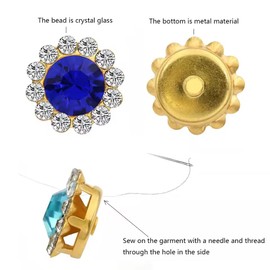 120 Pcs 12mm Sunflower Sew on Rhinestones Crystal Glass Gems, Metal Claw Rhinestones Jewels for Crafts, Glitter Gemstones for Clothes Shoes Cap Earring Belt Sewing Accessories(09 Sapphire Blue)