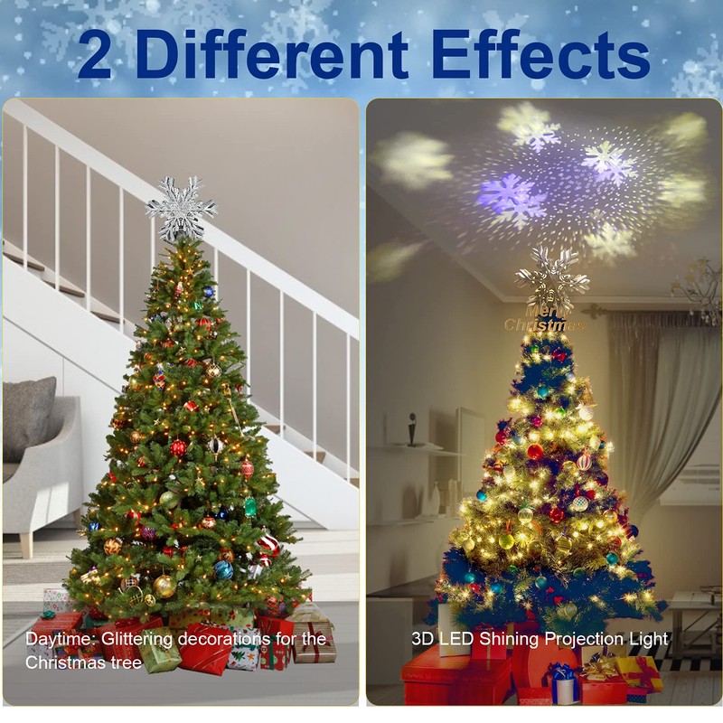 RNSSEZ Snowflake Christmas Tree Topper Decorations, 3D Silver Glittered with