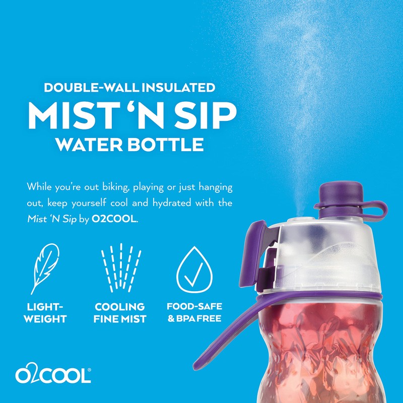 O2COOL Mist 'N Sip Misting Water Bottle 2-in-1 Mist And