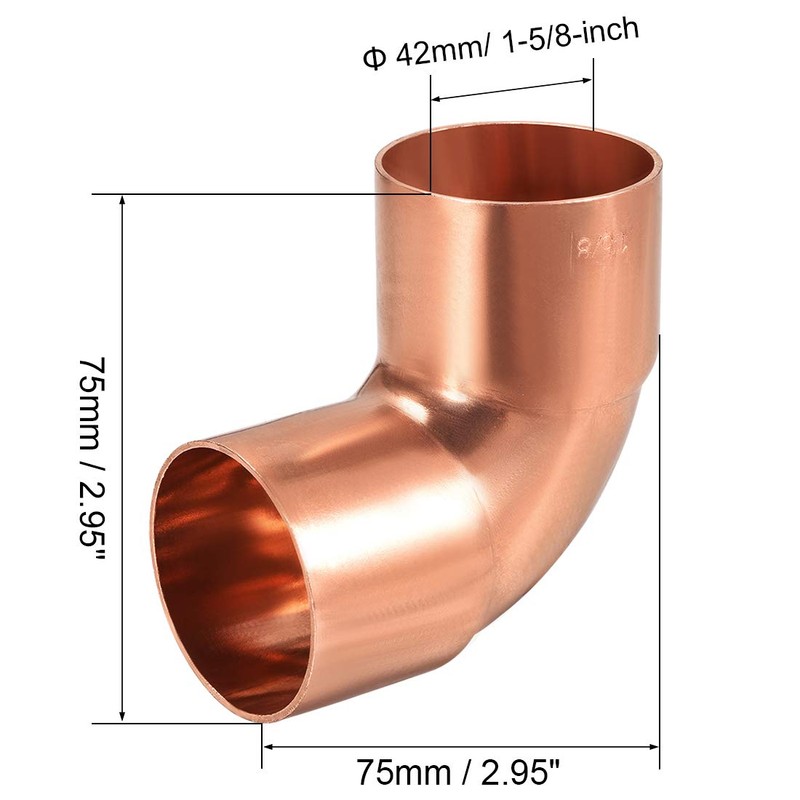 uxcell 41.28mm ID 90 Degree Copper Elbow Short-Turn Copper Pipe