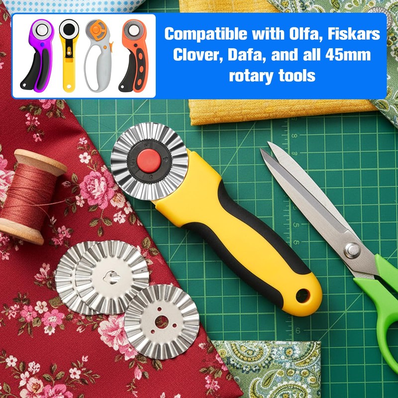 45mm Pinking Rotary Cutter Blades, 6 Pcs Wave Rotary Blades