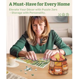 PieceRelax 3D Puzzle Jar 64 Plastic Pieces for Adults - Live Cozy - Wooden Lid Container for Kitchen Dining Study Living Room No Glue Requied Small [BC1021]