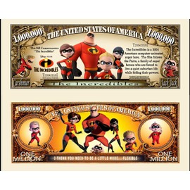 The Incredibles Super Hero Family Cartoon Animation Parrs Commemorative Novelty Million Bill with Semi-Rigid Bill Protector